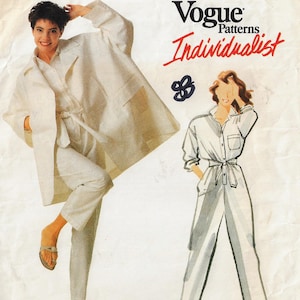 1980s Isaac Mizrahi Womens A-Line Coat, Jumpsuit & Sash Vogue Sewing Pattern 2279 Size 18 20 22 Bust 40 42 44
