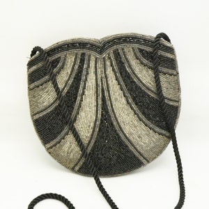 Vintage Black, Silver and Clear Beaded Shoulder Bag Handmade in Hong Kong