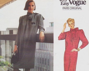 80s Givenchy Womens Chemise Tie Collar Dress Vogue Sewing Pattern 1309 Size 10 Bust 32 1/2 DIY Designer Patterns