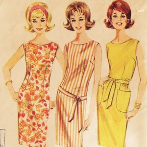 60s Butterick Sewing Pattern 2680 Womens Bateau Neckline Sleeveless Shift Dress Size 14 Bust 34