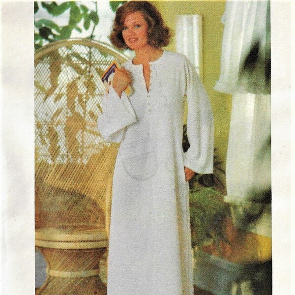1970s Womens Hippie Caftan Henley Neckline and Bell Sleeves Butterick Sewing Pattern 5228 Size 12 Bust 34 FF