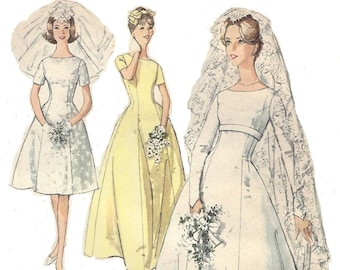 1960s Womens Wedding Gown & Bridesmaid Dresses Princess Seams Simplicity Sewing Pattern 5496 Size 14 Bust 34 FF