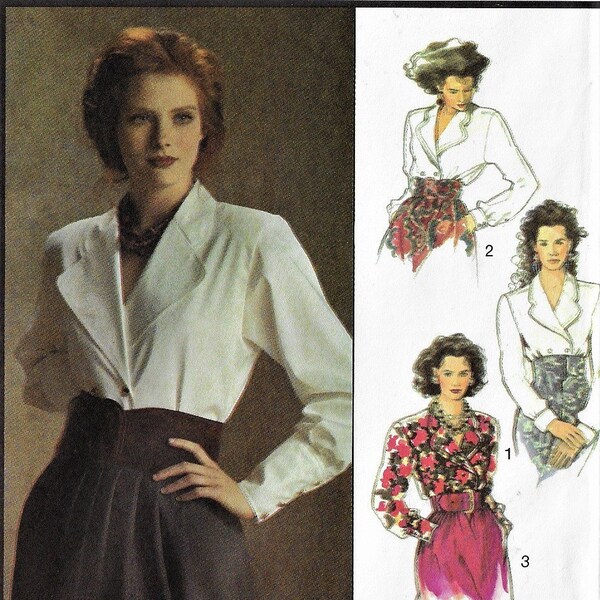 Ensemble 80s Womens of Double Breasted Blouses Wide Collar - Lapels Sleeve Variations Style Sewing Pattern 1613 Taille 14 16 18 20 Bust 36 à 42 FF