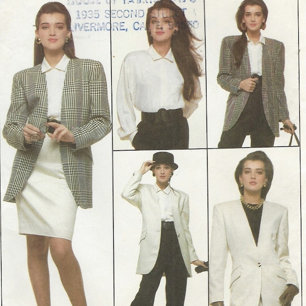 1980s Jones New York Womens Below Hip Jacket, Blouse, Pants and Skirt Retro Power Suit Simplicity Sewing Pattern 8796 Size 12 Bust 34 FF