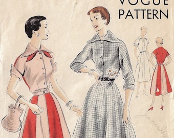 1950s Step In Dress 10 Gore Skirt Vogue Sewing Pattern 7064 Size 14 Bust 32 UN Printed