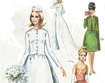 1960s Womens Wedding Gown & Jacket with Train Bridesmaids or Evening Gown McCalls Sewing Pattern 8079 Size 16 Bust 36 FF