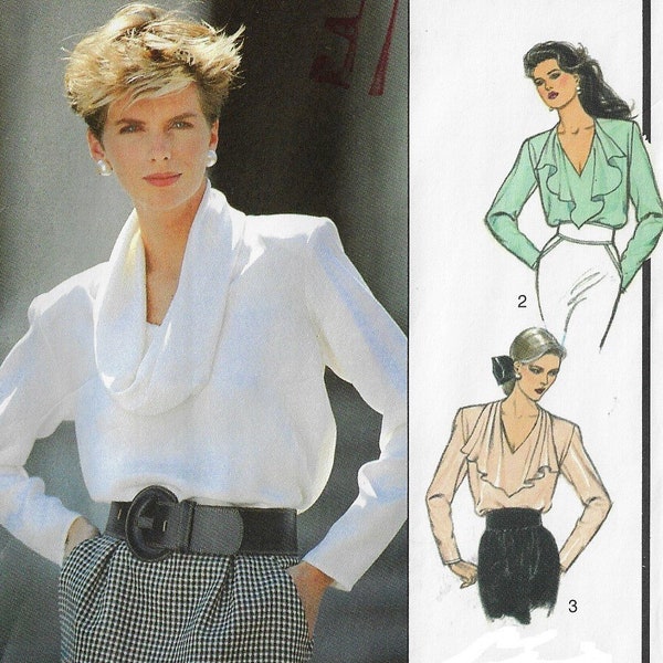 jaren 1980 Womens Set Blouses Cowl of geribbelde hals pak Blouses stijl naaien patroon 1454 grootte 14 16 18 20 buste 36 38 40 42 FF patronen