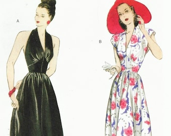 Retro 1940s Dress Womens Halter Dress Butterick Sewing Pattern B5209 Size 6 8 10 12 Bust 30 1/2 to 34 FF