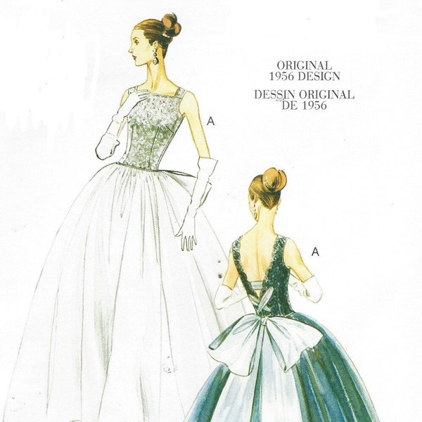 Original 1956 Design Womens Ballgown & Underskirt Vogue Sewing Pattern V8726 Size 14 16 18 20 Bust 36 38 40 42 FF Elegant Evening Gown