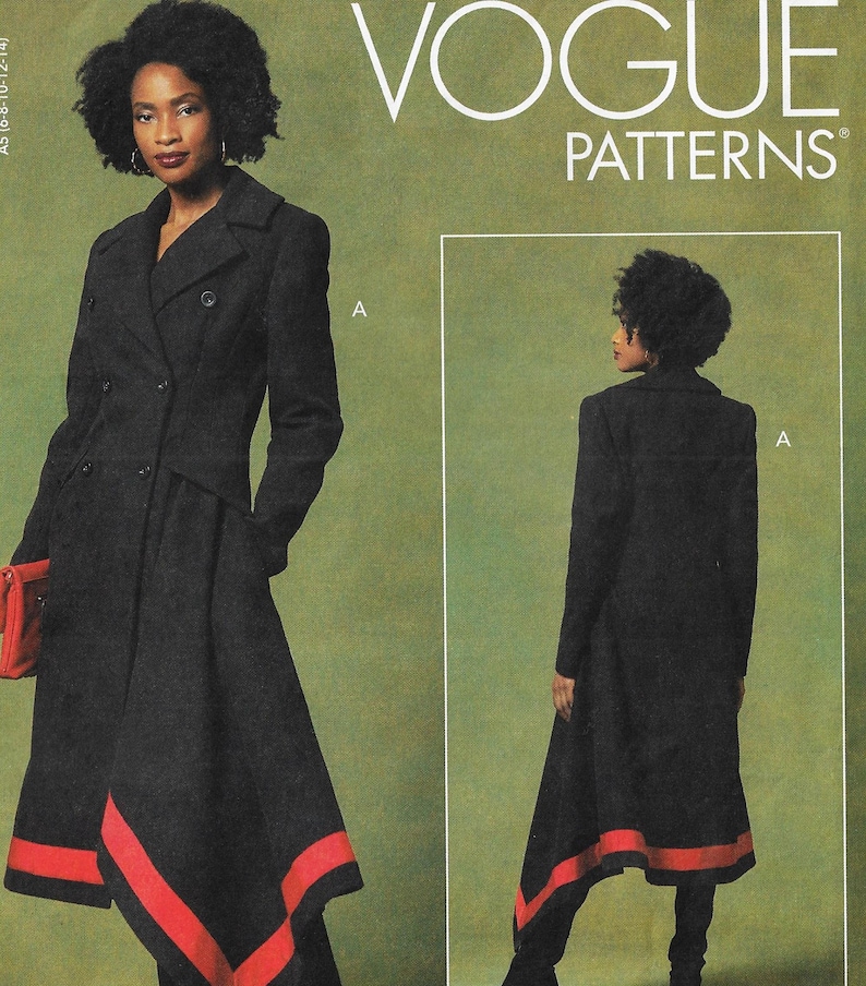 Double Breasted Coat Front Drape Vogue Sewing Pattern V1649 Size 6 8 10 12 14 FF image 1