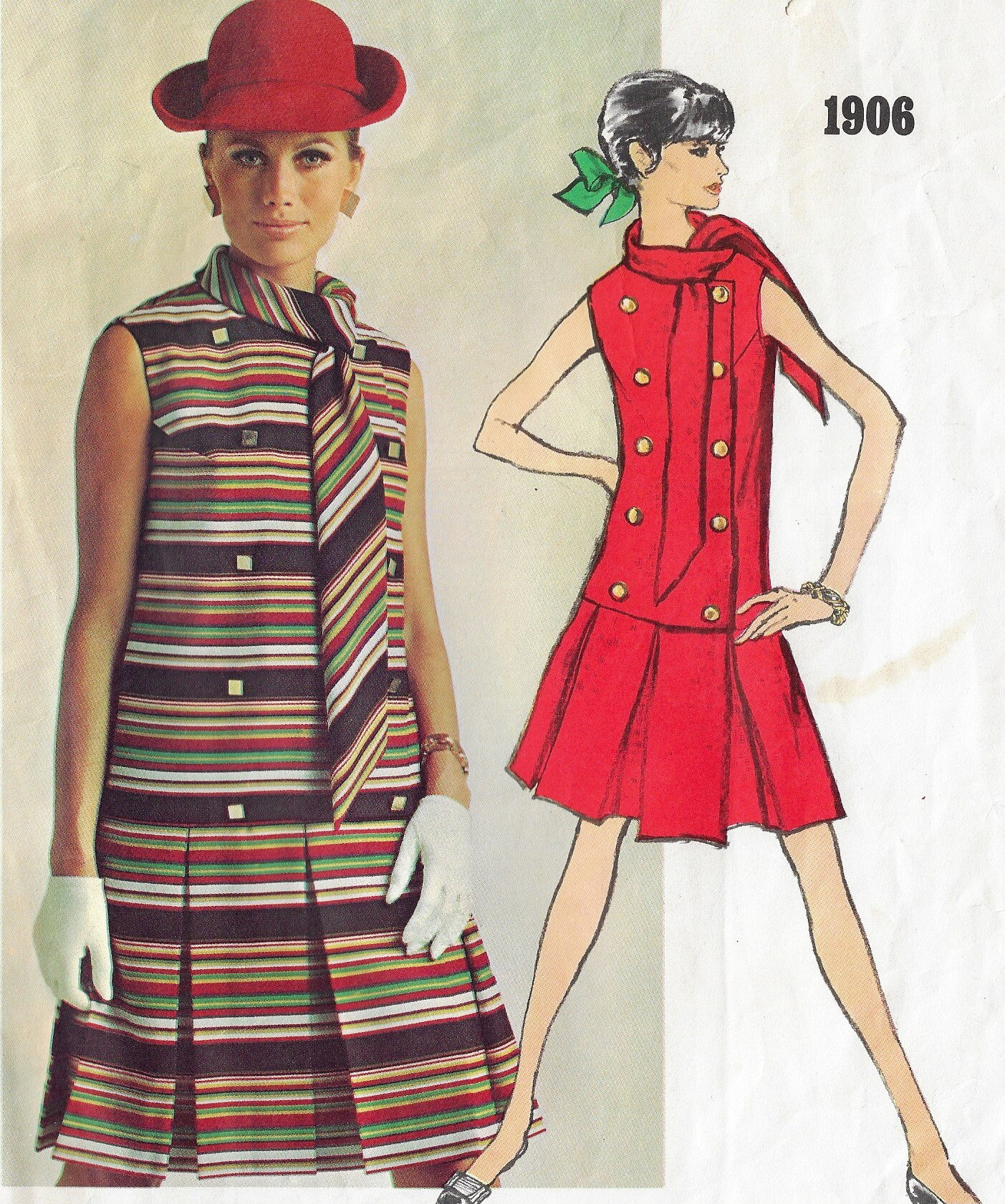 green emerald velvet dress Retro Stage 60s Colorblock Sleeveless Shift Dress Gogo Girl Dress Orange&White main image 1