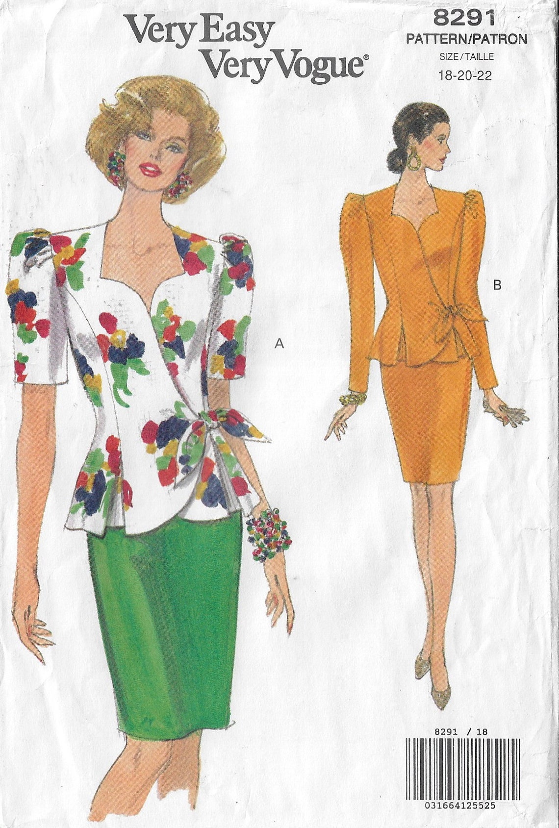 90s Womens Wrap Top With Peplum & Pencil Skirt Plus Size Vogue Sewing ...