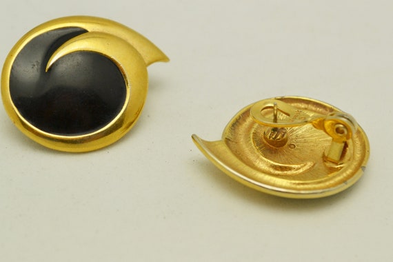 Vintage Monet Pierced Earrings Black Enamel and G… - image 5
