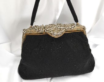 Borsa vintage G Tiard Paris con micro perline, realizzata a mano in Francia