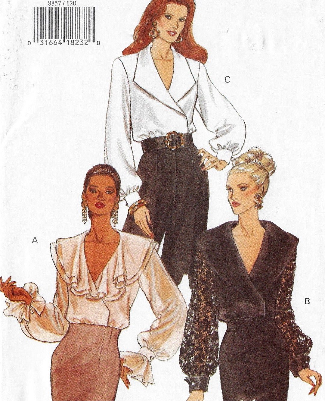 90s Womens Wrap Blouse Collar & Sleeve Variations Vogue Sewing Etsy
