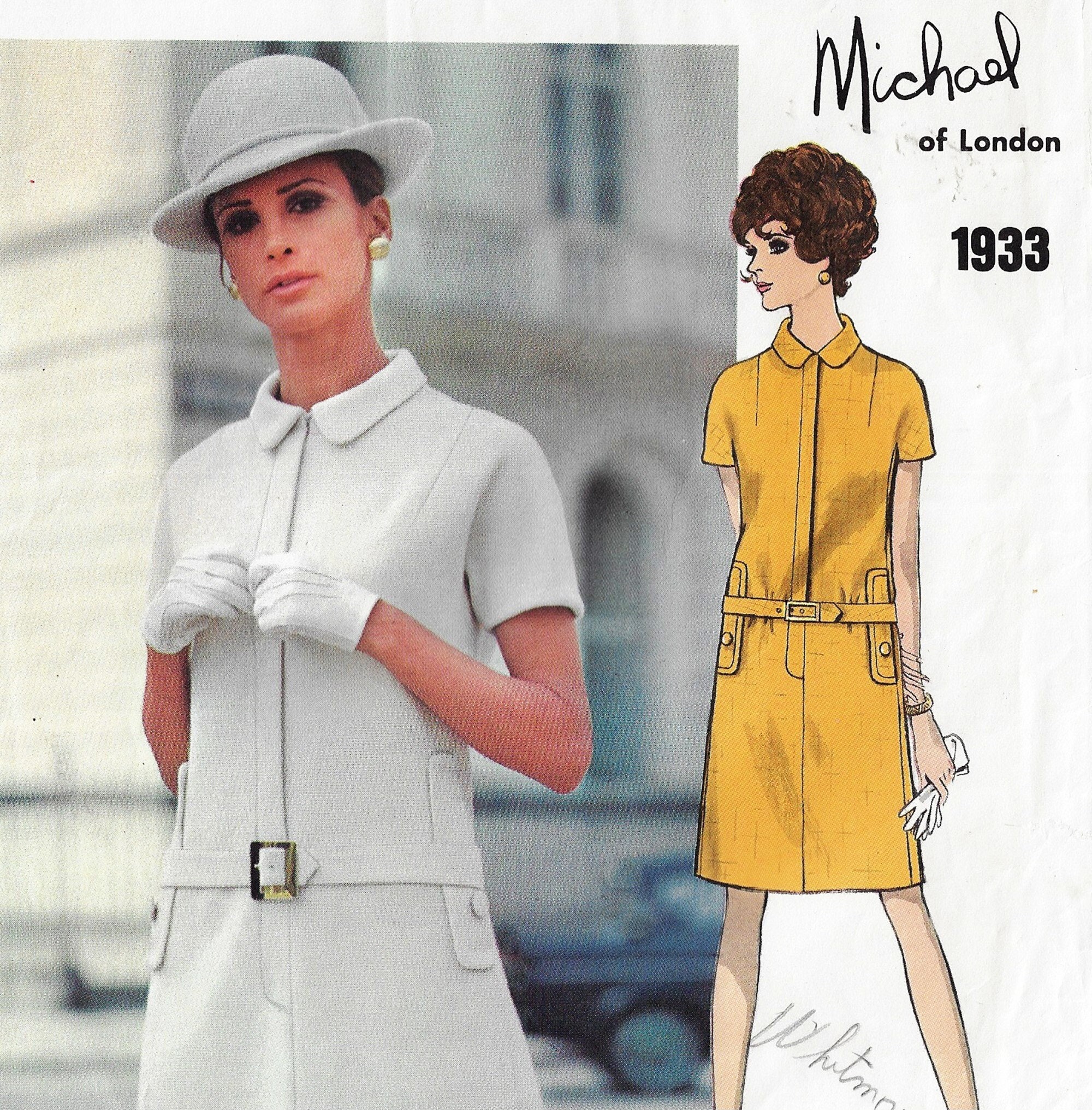 1960s Michael of London Womens One Piece Dress Front Zipper 1960s Michael of London Womens One Piece Dress Front Zipper