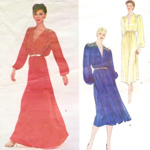 80s Belinda Bellville Womens V Neckline Blouson Dress or Evening Gown Vogue Sewing Pattern 2311 Size 16 Bust 38