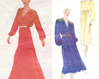 1980s Belinda Bellville Womens V Neckline Blouson Dress or Evening Gown Vogue Sewing Pattern 2311 Size 16 Bust 38