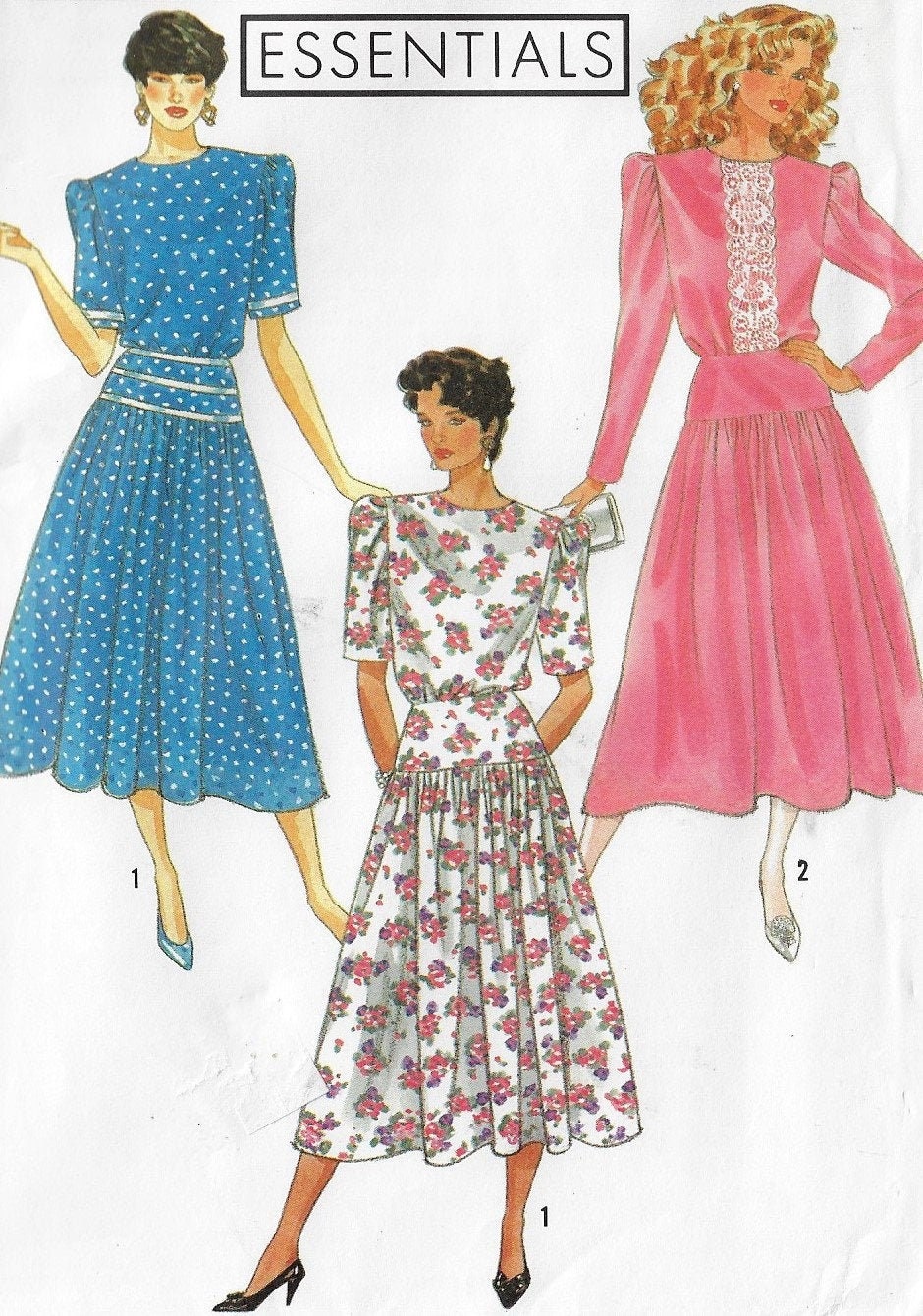 80s Womens Dress With Yoked Waistline & Sleeve Variations 