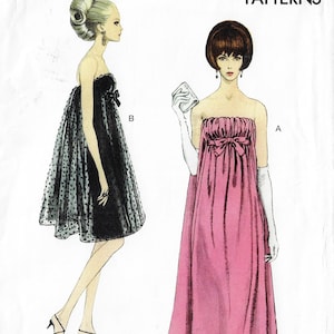 Jaren 60 strapless avondjurk hoge taille met variaties Vogue naaipatroon V1885 maat 16 18 20 22 24 buste 38 tot 44 FF