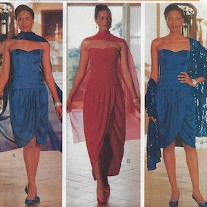 80s Womens Dropped Waist Dress Strapless Tulip Skirt & Stole Butterick Sewing Pattern 4515 Size 14 16 18 Bust 36 38 40 FF