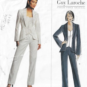 Guy Laroche Womens Jacket & Pants Shawl Collar and Princess Seam OOP Vogue Sewing Pattern 2736 Size 6 8 10 Bust 30 1/2 to 32 1/2 FF
