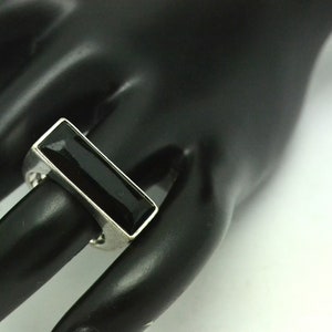 Vintage 925 Silver and Onyx Bar Ring Minimalist Design Size 7.5 Great Gift for Her