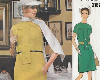 1960s Michael of London Womens MOD One-Piece Dress Vogue Sewing Pattern 2187 Size 12 Bust 34 DIY Designer Dresses