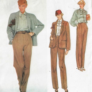 70s Christian Aujard Relaxed Jacket, Front Pleated Pants & Bow Blouse Vogue Sewing Pattern 2050 Size 10 Bust 32 1/2 FF