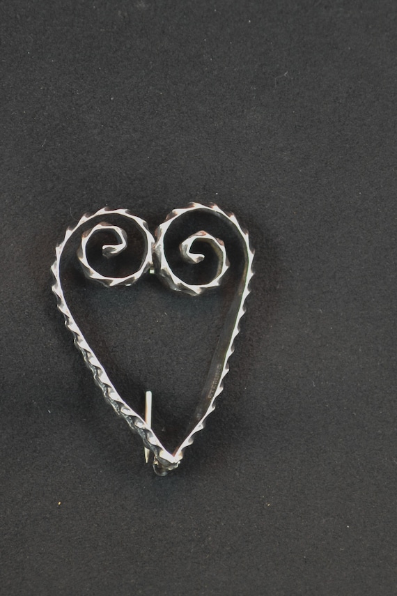 Vintage Twisted Heart Sterling Silver Brooch Heart