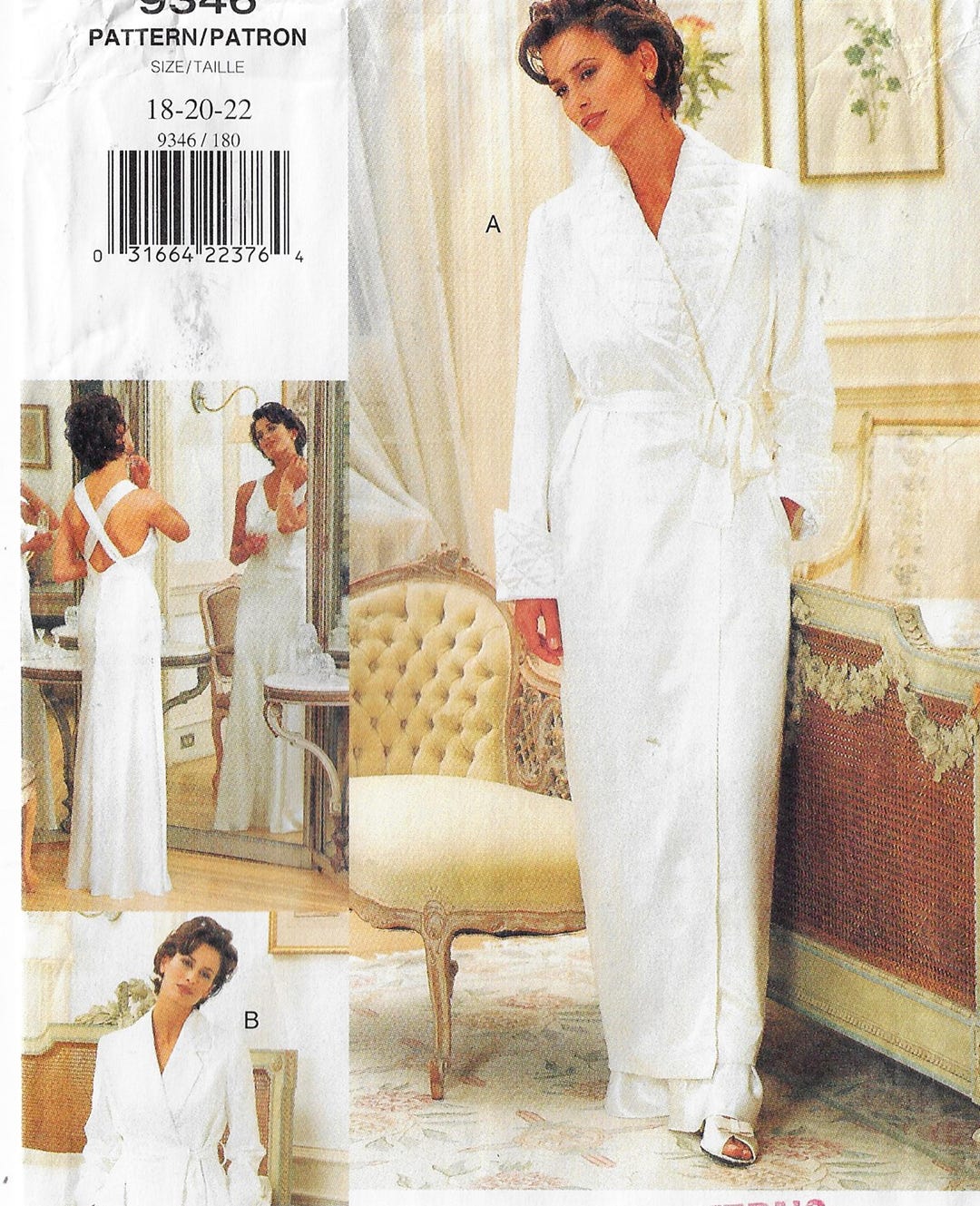 90s Robe With Belt & Nightgown Vogue Sewing Pattern 9346 Size 18 20 22 ...