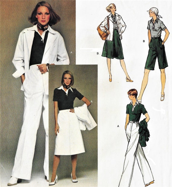 1970s Calvin Klein Womens Classic Sportswear Jacket, Skirt, Pants, Shorts &  T-shirt Vogue Sewing Pattern 1440 Size 14 Bust 36 FF 
