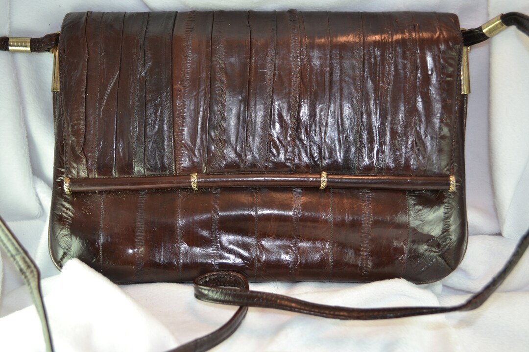 Vintage Chocolate Brown Eel Skin Handbag Shoulder Bag Envelope Style Etsy