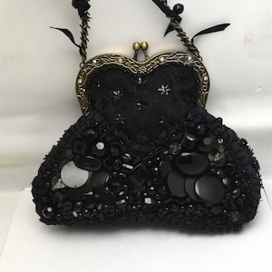 Mary Frances Lolita Purse Black with Sequins, Lace, Beads and More Victorian Style