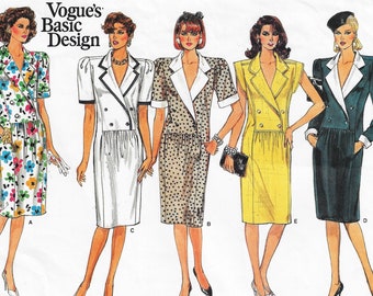 80s Womens Princess Seam Dress with Sleeve Variations Vogue Sewing Pattern 1698 Size 14 16 18 Bust 36 38 40 FF