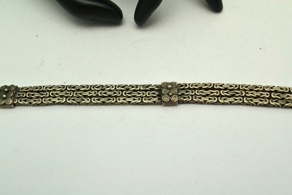 Vintage 925 Silver Bracelet 3 Rows Byzantine Chai… - image 6