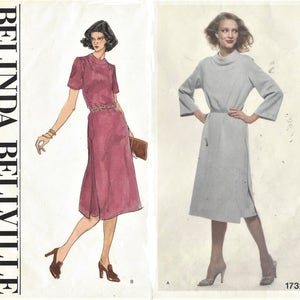 70s Belinda Bellville Womens Straight Dress Bell Sleeves Underskirt Vogue Sewing Pattern 1732 Size 14 Bust 36 FF