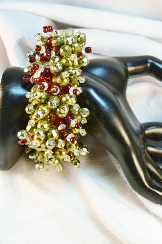 1960s Vintage Gold & Red Beaded Cha Cha Expansion… - image 1