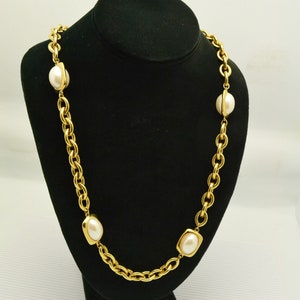 Vintage 24 Inch Oval Link Necklace With Faux Pearl Stations - Etsy