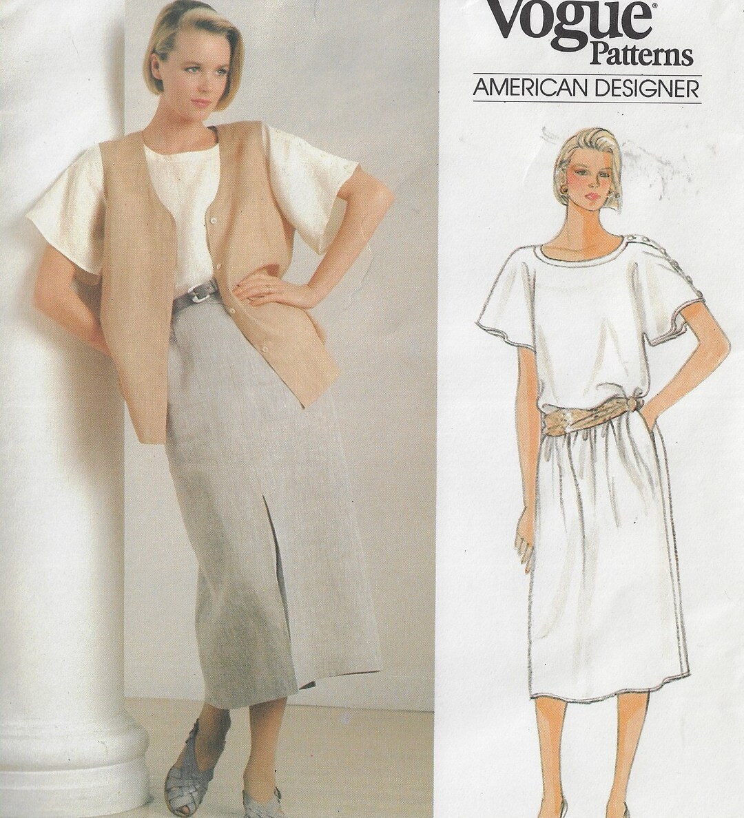 80s Calvin Klein Womens Summer Linen Dress, Top, Vest