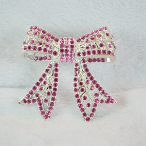 Sprankelende Strik Broche Silver Tone Metal met Roze Strass Womens Revers Pin