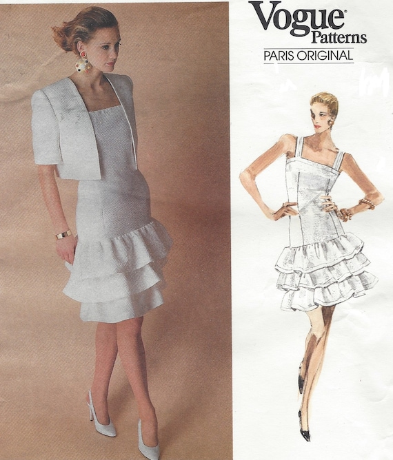 80s Givenchy Womens Bolero and Dropped Waist Flounced Dress Vogue Sewing Pattern 2076 Size 10 Bust 32 1 2 FF Etsy Canada