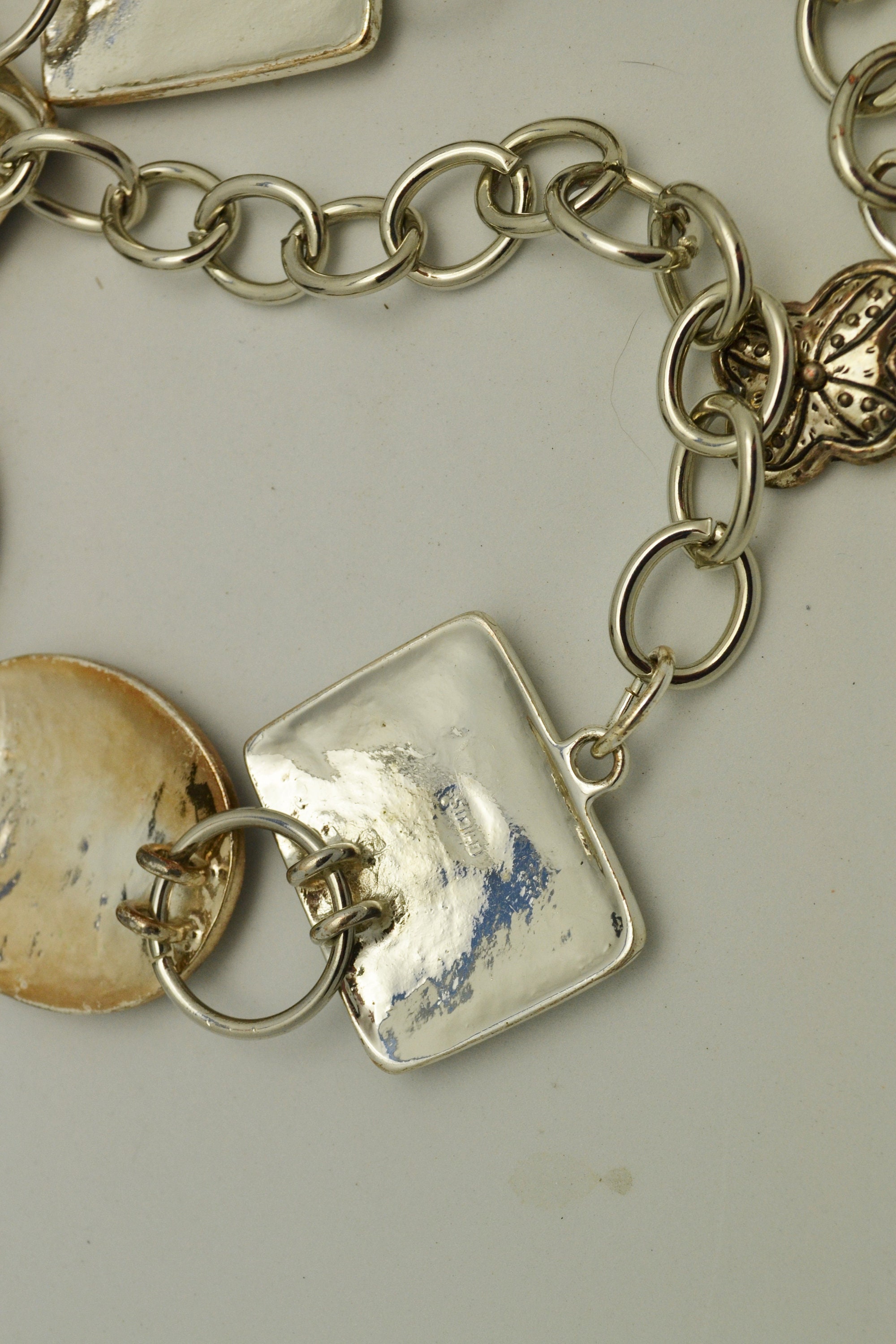 Chicos ~ M/Large ~Multi-Colors Dichroic Art Glass W/Silver Tone Boho Chain Belt il_fullxfull.6763685261_167n.jpg main image 2