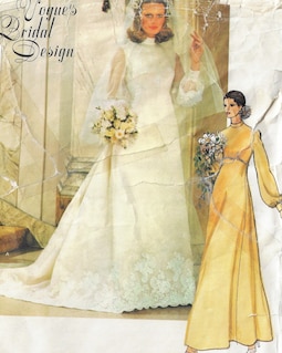1970s Womens Bridal Gown, Slip and Veil Vogue Sewing Pattern 1488