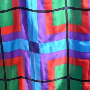 Vintage Adrienne Vittadini 100% Silk Scarf Made in Japan Bright Graphic Design with Red, Green, Blue & Purple Perfect Gift for Her
