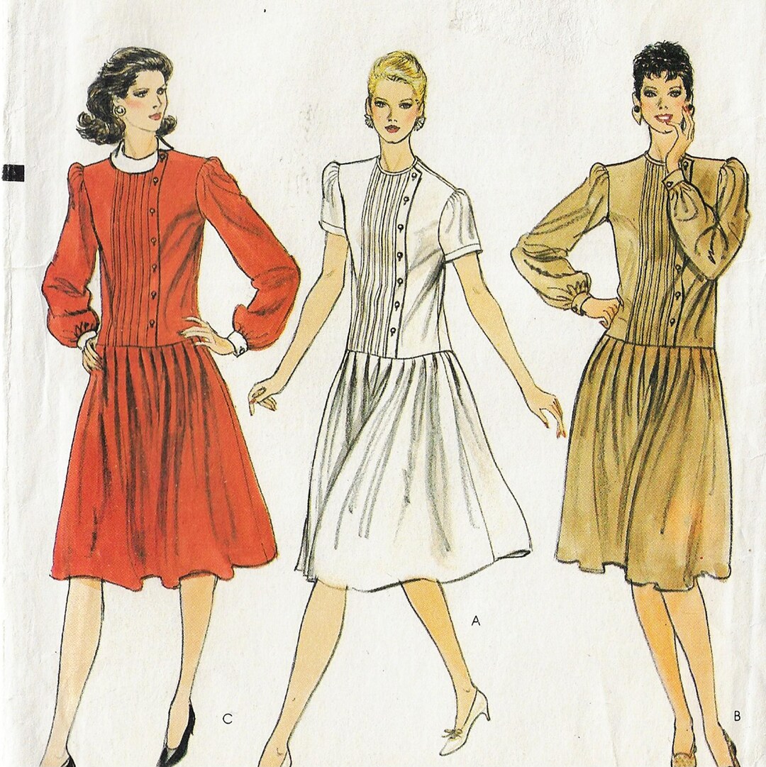 80s Womens Dropped Waist Dress With Variations Vogue Sewing Pattern ...