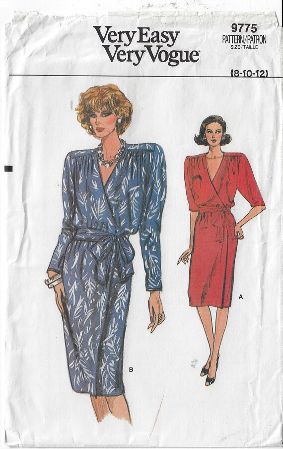 80s Womens Front Wrap Dress & Belt With Sleeve Variation