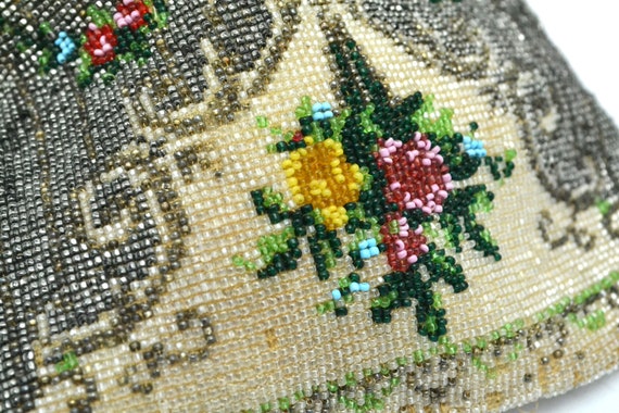 Vintage Micro Beaded Purse with Crocheted Drawstr… - image 9