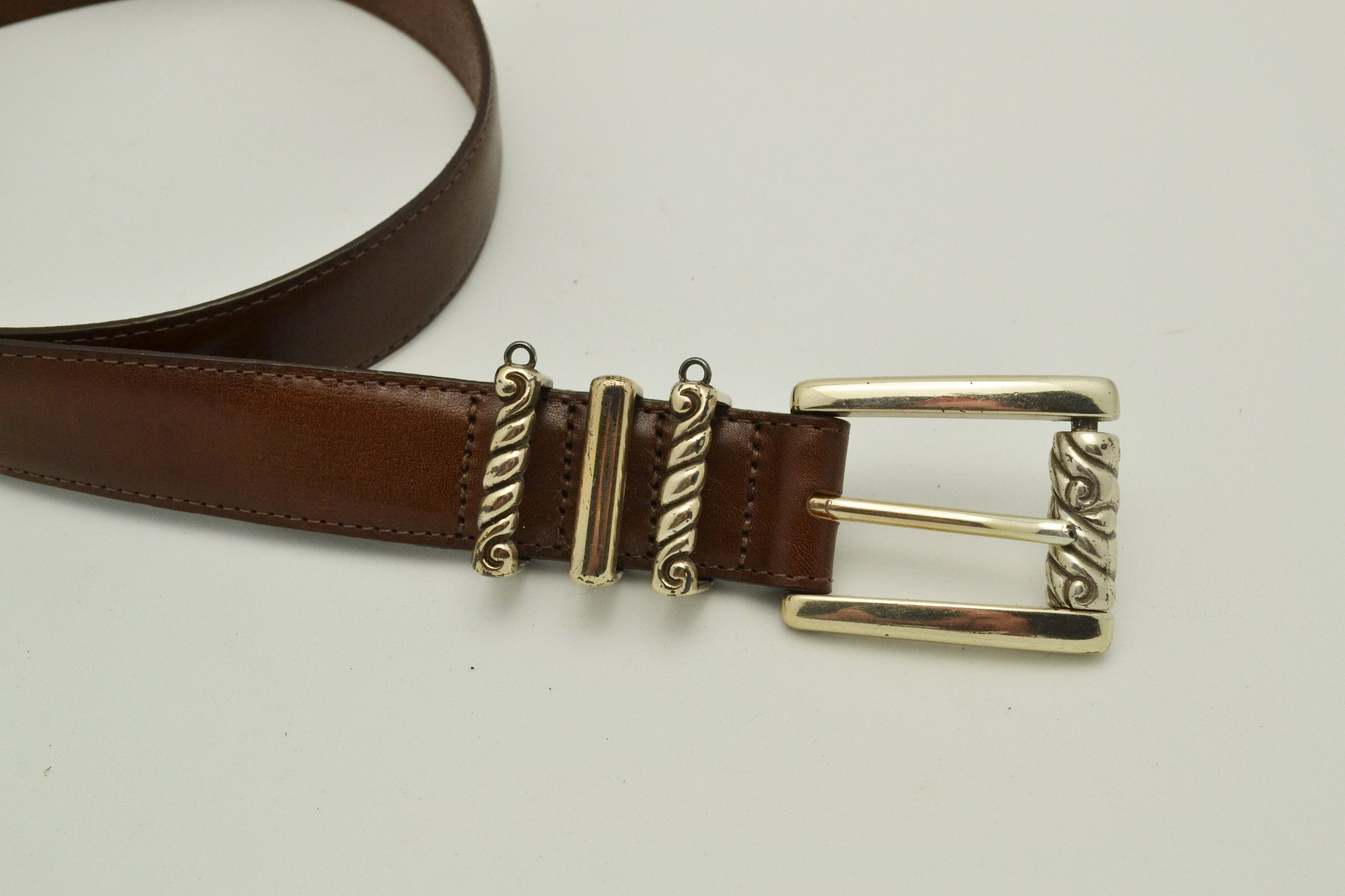 Vintage Brighton Brown Leather Belt Size M Waist 30 Scroll 