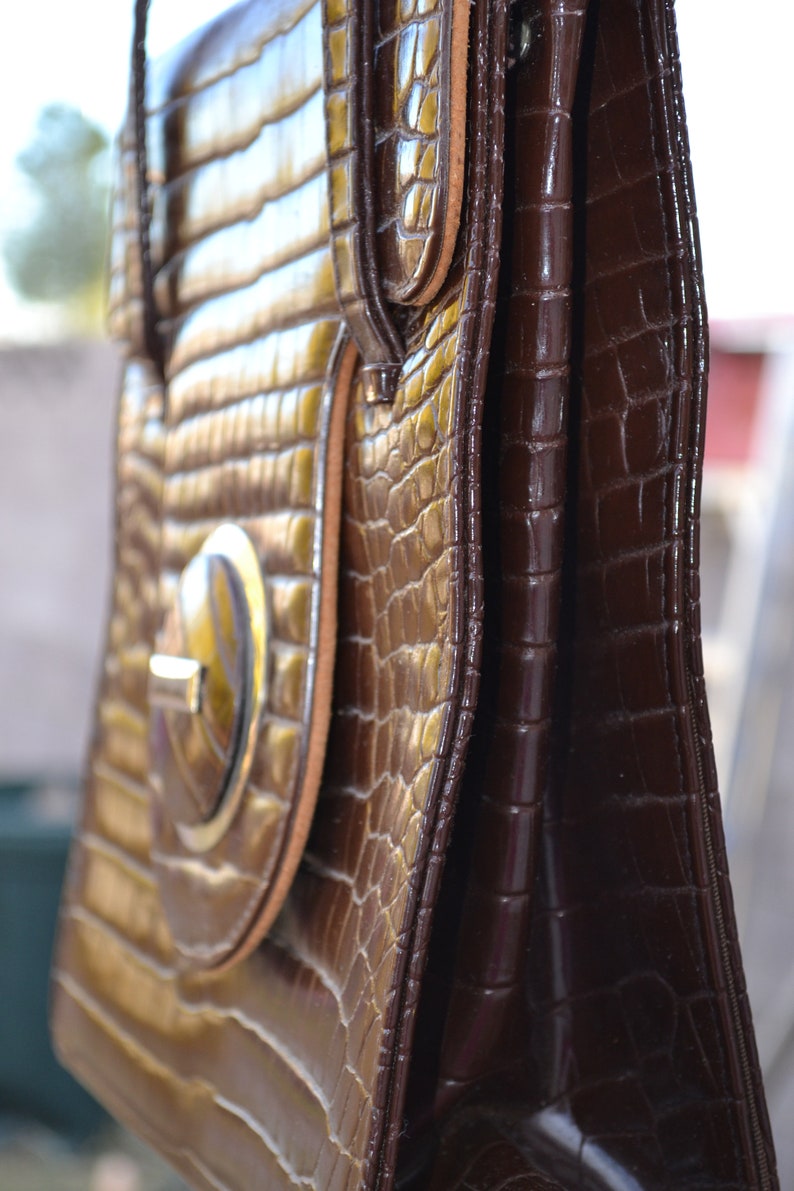 Download Vintage My Lady Mock Croc Leather Handbag Made in England ...